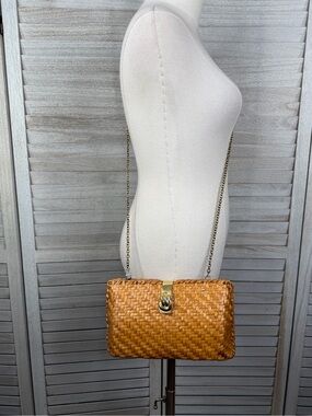 TANDEM BAGS OF CALIFORNIA Vintage 80's Woven Rattan Purse w Chain Shoulder Strap